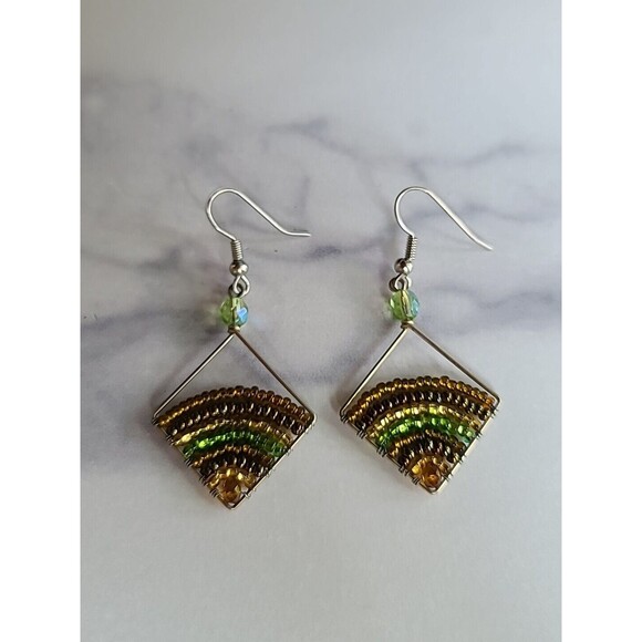 Beaded Dangling Pierced Earrings Vintage - Picture 5 of 10